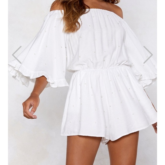 Nasty Gal Pants - Nasty Gal White romper with pearl accents on front